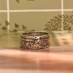 Silpada Oxidized Matte Sterling Silver Rings Stacked with Cubic Zirconia Stone